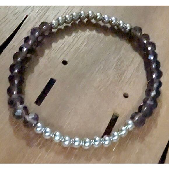 BUNDLE ONLY NWOT Beads Beaded Bracelet Stretch Purple Silvertone  Jewelry - Picture 3 of 3